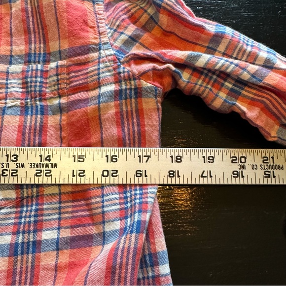American Eagle Small Plaid Pink Red White Blue Button Down Shirt - Picture 5 of 6